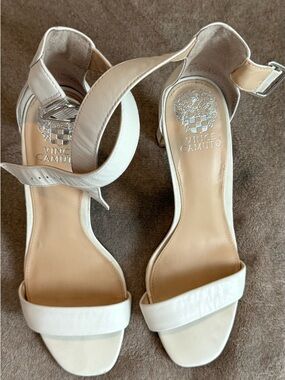 Vince Camuto Cream Leather Open-Toe Ankle Strap Sandals